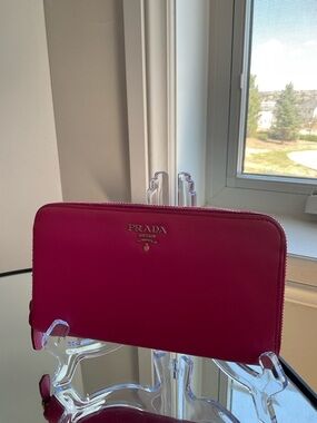 Prada Zip-Around Saffiano Wallet in Bright Pink